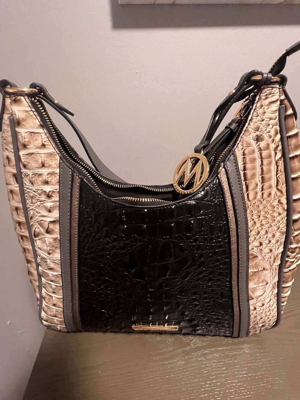 Mia K. Collection Becket Faux Crocodile Embossed Vegan Leather Shoulder Bag